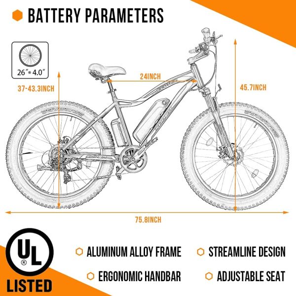 Ecotric Rocket E-Bike 36V 12.5AH 500W 20 MPH 26" Fat Tire Beach Snow New - Image 4