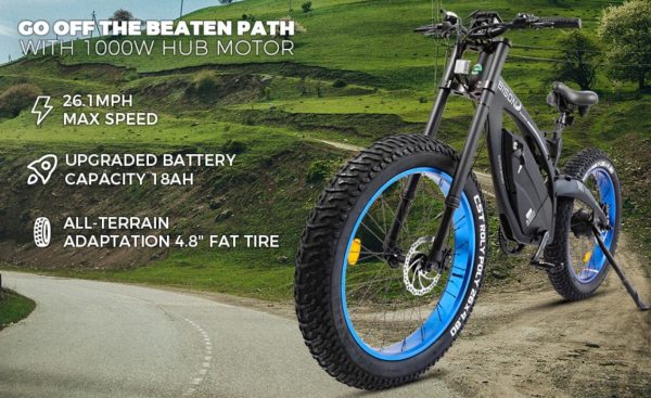 Ecotric Bison E-Bike 48V 17.5AH 1000W 25 MPH Big Fat Tire Blue NS-SON26LCD-BL New - Image 6