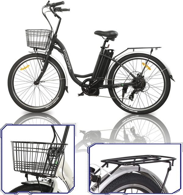 Ecotric Peacedove E-Bike 36V 10AH 350W 15-18 MPH 26" City Bike with Basket and Rear Rack Matte Black New - Image 11