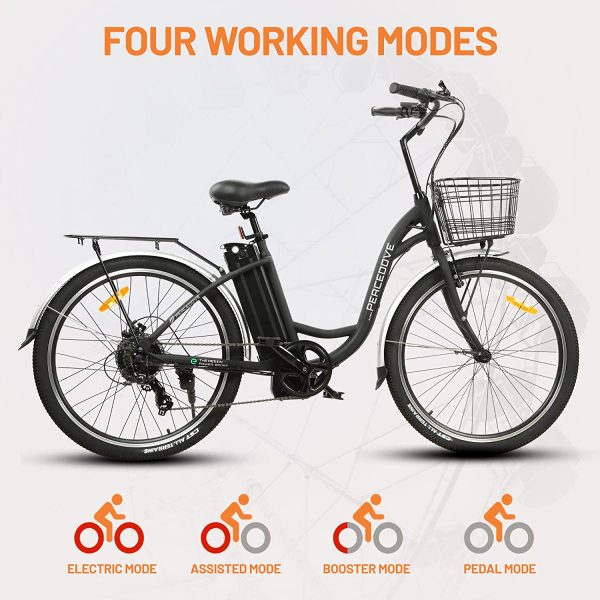 Ecotric Peacedove E-Bike 36V 10AH 350W 15-18 MPH 26" City Bike with Basket and Rear Rack Matte Black New - Image 8